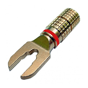 Heavy Duty Gold Spade Lug with Red Band | Calrad Electronics 30-615-RD
