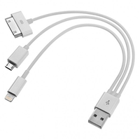 USB to Triple Charge (8 Pin Lightning Cable, 30 Pin and Micro USB), 3 Ft. Long | 42-114 Calrad Electronics