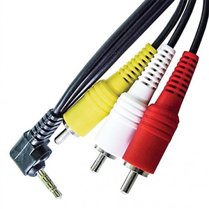 Camcorder Audio Video Cable, Right Angle 3.5mm 4 Conductor Male to 3 RCA Male, 6 inch Long | 55-867B-6" Calrad Electronics