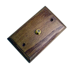 Calrad 70-537 Solid Oak Wall Plate Single Gold "F" Connector