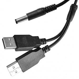 72-138-2.1 Calrad Electronics Coax Power Plug to Dual USB, 2.1mm Coaxial Plug to Dual Type A Male USB connectors