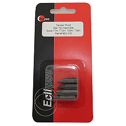 902-376 Eclipse Tools 4 Pc Tamper Proof, Star Tip 1" Insert Bit Set-Sizes T7H,T10H,T20H,T30H