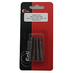 902-377 Eclipse Tools 4 Pc Tamper Proof, Star Tip 1-15/16"Power Bit Set-Sizes: T10H,T15H,T20H,T30