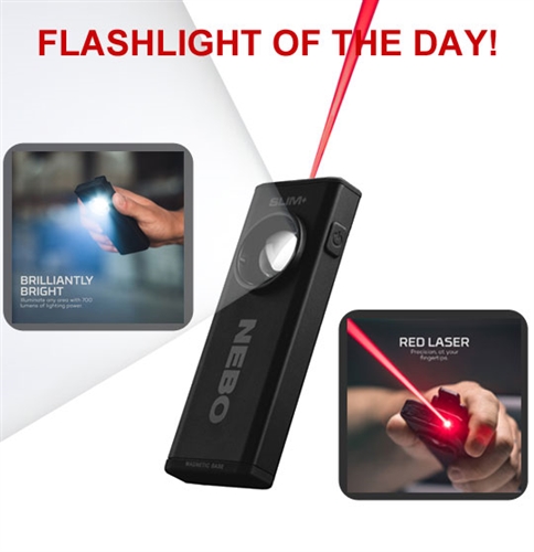 SLIM+ NEBO Rechargeable Pocket Flashlight with Laser Pointer & Power Bank WLT-0005