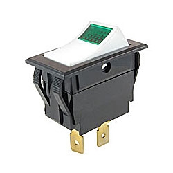 NTE 54-029 Rocker, Lighted, Green, SPST, 15A, 125VAC Switch ON NONE OFF - White Actuator