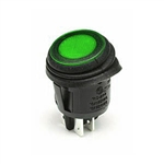 NTE 54-210W Rocker Switch Waterproof Illuminated Round DPST 16A ON-NONE-OFF Green 12V LED Lamp