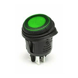 NTE 54-210W Rocker Switch Waterproof Illuminated Round DPST 16A ON-NONE-OFF Green 12V LED Lamp