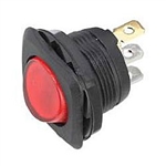 NTE 54-513 Rocker Switch, Round Hole, Lighted, SPST, 16A, 125VAC, Red Lens ON NONE OFF