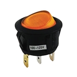 NTE 54-525 Rocker, Round Hole, Lighted, SPST, 16A, 125VAC, Yellow Lens Switch ON NONE OFF