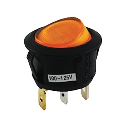NTE 54-525 Rocker, Round Hole, Lighted, SPST, 16A, 125VAC, Yellow Lens Switch ON NONE OFF
