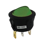 NTE 54-526 Rocker, Round Hole, Lighted, SPST, 16A, 125VAC, Green Lens Switch ON NONE OFF