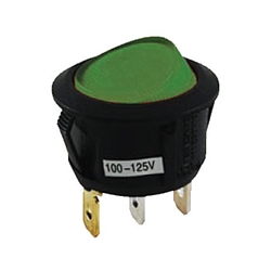 NTE 54-526 Rocker, Round Hole, Lighted, SPST, 16A, 125VAC, Green Lens Switch ON NONE OFF