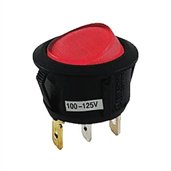 NTE 54-527 Rocker, Round Hole, Lighted, SPST, 16A, 125VAC, Red Lens Switch ON NONE OFF
