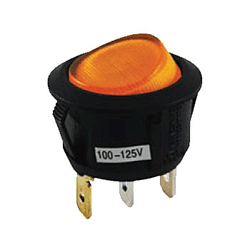 NTE 54-528 Rocker, Round Hole, Lighted, SPST, 16A, 125VAC, Yellow Lens Switch ON NONE OFF