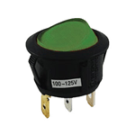 NTE 54-529 Rocker, Round Hole, Lighted, SPST, 16A, 125VAC, Green Lens Switch ON NONE OFF