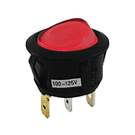 NTE 54-531 Rocker, Round Hole, Lighted, SPST, 16A, 125VAC, Red Lens Switch ON NONE OFF