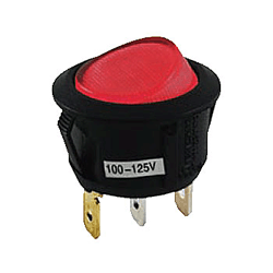 NTE 54-531 Rocker, Round Hole, Lighted, SPST, 16A, 125VAC, Red Lens Switch ON NONE OFF