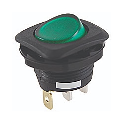 NTE 54-550 Rocker Switch, Round Hole, Lighted, SPST, 16A, 125VAC, Green Lens ON NONE OFF