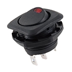 NTE 54-551 Rocker, Round Hole, Lighted, SPST, 16A, 125VAC, Red LED Switch ON NONE OFF