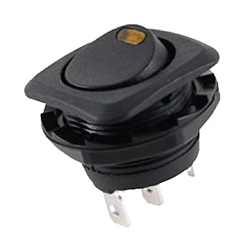 NTE 54-552 Rocker, Round Hole, Lighted, SPST, 16A, 125VAC, Yellow LED Switch ON NONE OFF