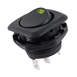 NTE 54-553 Rocker, Round Hole, Lighted, SPST, 16A, 125VAC, Green LED Switch ON NONE OFF