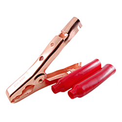 72-133-2 NTE Electronics Package Plier-Type Copper Plated Steel Clip, 200 Amp - 1 Clip with Red Insulators