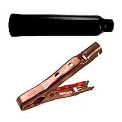 72-134-0 NTE Electronics Plier-Type Solid Copper Clip, 400 Amp - Black Insulators - Bulk