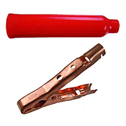 72-134-2 NTE Electronics Plier-Type Solid Copper Clip, 400 Amp - Red Insulators - Bulk