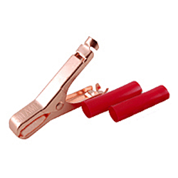 72-138-2 NTE Electronics Mini Plier-Type Copper Plated Steel Clip, 50 Amp - Red Insulators