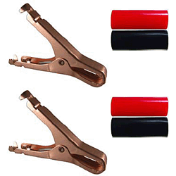 72-139-KIT NTE Electronics Mini Plier-Type Copper Plated Steel Clip Kit, 50 Amp - Contains 1 Pair Clips & 2 Pcs. Black & 2 Pcs. Red Insulators