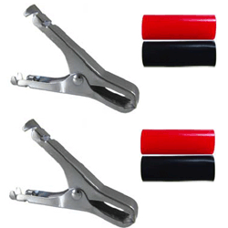 72-140-KIT NTE Electronics Mini Plier-Type Zinc Plated Steel Clip Kit, 50 Amp - Contains 1 Pair Clips & 2 Pcs. Black & 2 Pcs. Red Insulators