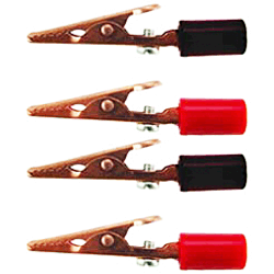 72-150-KIT NTE Electronics Solid Copper Alligator Clip with Barrel Kit, Screw & Handle, 10 Amp - Contains 2 Black & 2 Red