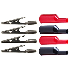 72-156-KIT NTE Electronics Stainless Steel Alligator Clip with Barrel Kit - Contains 2 Pair Clips - 2 Black & 2 Red Insulators