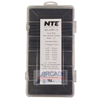HS-ASST-13 NTE Electronics Heat Shrink Tubing Kit - Dual Wall Black - Assorted Sizes - 72 pieces
