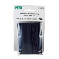 HS-ASST-4 NTE Electronics Heat Shrink Tubing Kit - Assorted Sizes - Black - 24 pieces