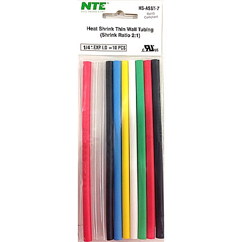 HS-ASST-7 NTE Electronics Heat Shrink Tubing Kit - Assorted Colors at 1/4" size - 10 pieces