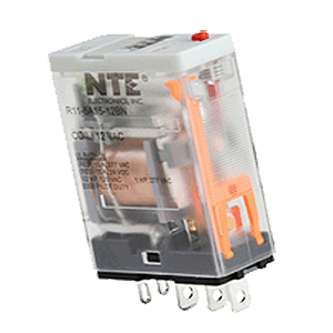 R11-5A15-12BN NTE Electronics Relay, 15 Amp SPDT 12VAC with LED Indicator Locking Test Button Plug-In Mount