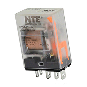 R11-5A15-12N NTE Electronics Relay, 15 Amp SPDT 120VAC with LED Indicator Plug-In Mount