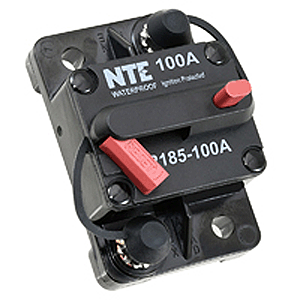 NTE R185-100A 100 Amp Thermal Circuit Breaker Hi-Amp Single Pole Type-III manual reset with push-to-test button