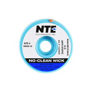 SW04-10 NTE Electronics Solder Wick No Clean Anti-stat Bobbin #4 Blue 10 Ft .098 Inch Width