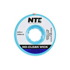 SW04-25 NTE Electronics Solder Wick No Clean Anti-stat Bobbin #4 Blue 25 Ft .098 Inch Width