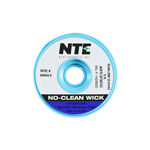 SW04-5 NTE Electronics Solder Wick No Clean Anti-stat Bobbin #4 Blue 5 Ft .098 Inch Width