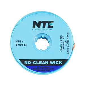 SW04-50 NTE Electronics Solder Wick No Clean Anti-stat Bobbin #4 Blue 50 Ft .098 Inch Width