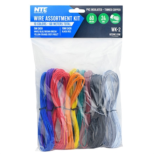 WK-2 NTE Wire Assortment Kit Stranded 24AWG 10 colors 60 meters total PVC insulated tinned copper