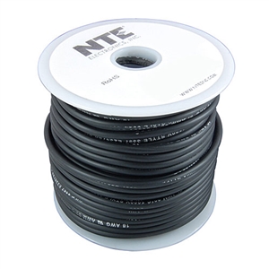 WTL18-00-100 NTE Electronics Test Lead Wire, Black, 18 AWG, Rubber Insulation, 100ft.