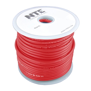 WTL18-02-100 NTE Electronics Test Lead Wire, Red, 18 AWG, Rubber Insulation, 100ft.