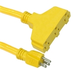 SR Components CX315 Extension Cord, Multi-Outlet T-Shape Outdoor/Indoor 14 AWG 3C 15ft. Yellow