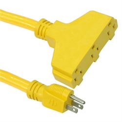 SR Components CX325 Extension Cord, Multi-Outlet T-Shape Outdoor/Indoor 14 AWG 3C 25ft. Yellow