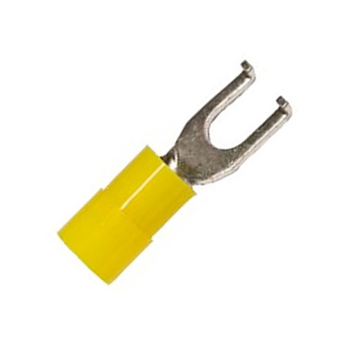 SRC FLA-10I<br>12-10 AWG #8 Std Size - Yellow - Flanged Block Spade Vinyl Insulated Butted Seam - 100/pkg