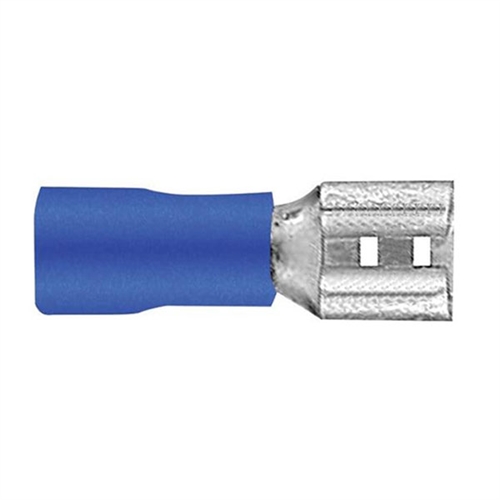 SR Components FQD-6I 16-14 AWG .250" - Blue - Female Slip-Ons (Quick Disconnects) Vinyl Insulated Butted Seam - 100/pkg